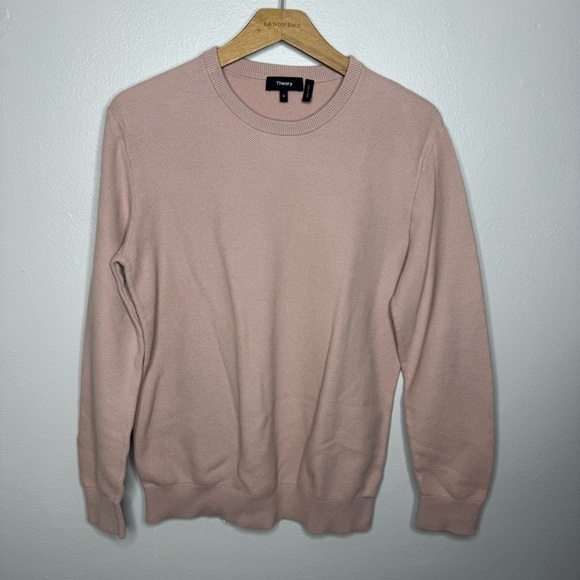 Theory Riland Pique H.Breach Cotton Sweater Blush Pink Long Sleeve Knit - Picture 2 of 8